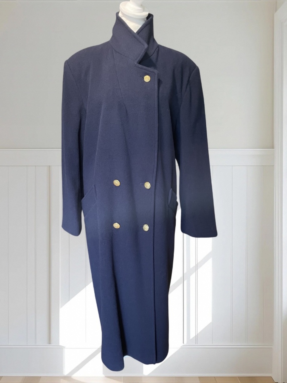 FORECASTER OF BOSTON Women's Vintage Navy 100% Pure Wool Long Coat + Free Gloves - Picture 3 of 16